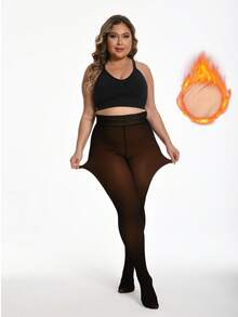 Thick Warm Pantyhose, Stylish Fake Skin Fleece Leggings, High Waisted Design, Women's Pantyhose And Stockings Winter - Nâu sẫm - Xem 6