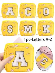 A-Z First Letter Towel Pearl Embroidered Portable Sanitary Napkin Storage Bag - Large Capacity Waterproof Cartoon Design - Suitable For Girls In Their Menstrual Period! Waterproof Cosmetic Travel Bag, Coin Wallet, Teen Girl Cash Bag