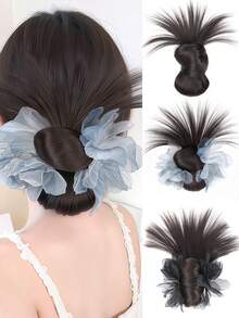 时尚女士蓝花鸡毛发髻，耐热合成发，适合日常发型 - 彩色 - 查看 2