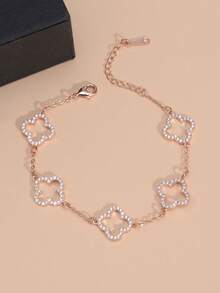 1 件锆石四叶草吊坠女士时尚手链，情人节、生日送给女朋友、母亲、女儿的惊喜礼物 - 玫瑰金 - 查看 13