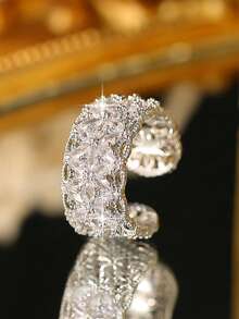 1枚梦幻花朵锆石订婚戒指，镀银宽戒圈，适合女性日常佩戴，可打开，珠宝礼品 - 銀色 - 查看 8