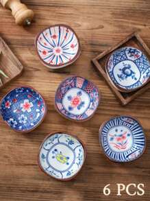6pcs Japanese-Style Bohemian Ceramic Dish, For Hot Pot Ingredients, Snacks, Butterflies, Vegetables Or Pickles Christmas Gift