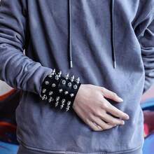 Eigso 3 Pcs Leather Punk Bracelets Men Women Of Rock Rivet Wrap Retro Spike Bracelet Adjustable - Black - 6 Pcs - View 10