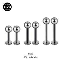 6 PCS Labret Piercing G23 Titanium ASTM-F136 Monroe Lip Stud Bar Earring Helix Cartilage Tragus Body Jewelry 16G 6/8/10mm - Silver - View 10