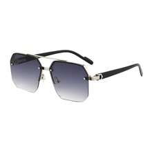 2025 Gafas de sol cuadradas de doble puente de estilo caliente transfronterizo, personalidad europea y americana, gafas de piloto de media montura simples para hombres y mujeres - Película gris azulada con marco plateado - Ver 5
