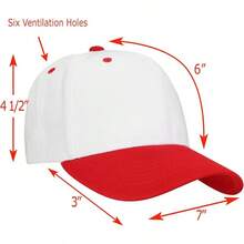 Bulk Lot 12-Pack Adjustable Size Plain Blank Solid Color Baseball Caps - White/Red - View 2