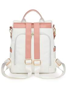 Women's Patchwork Contrast Color Casual Large Capacity Backpack, Minimalist Versatile Shoulder Bag, Student Backpack, Mommy Bag, Commuter Bag, Suitable For Travel, Student Design, Elegant Elegant, With Pom-Pom Pendant - Pink - View 7