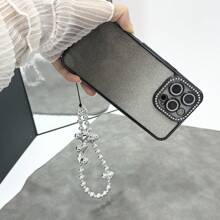 新款时尚电镀闪光手机壳，带水钻装饰、链条挂绳、电镀心形手机带、高端女式设计带镜头膜、防震全覆盖软壳，适用于 17 PROMAX、17 AIR、17 PRO、17、16 PROMAX、16 PRO、16E、15 PROMAX、15 PRO、15、14 PROMAX、14 PRO、14、13 PROMAX、13 PRO、13、12 PROMAX、12 PRO、12、11 和 Galaxy S25 Ultra、S25 PLUS、S25 Edge、S25、S24 Ultra、S24+、S24、S23 Ultra、S23、A15、A16、A55、A56