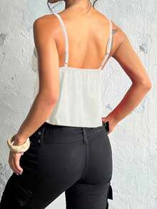 WOWDARK 女士夏季杏色吊带背心，时尚性感V领缎面提花休闲上衣，适合情人节、约会、旅行、度假、海滩等场合。 - 杏色 - 查看 5