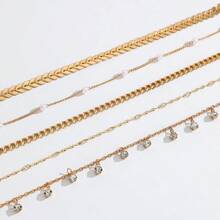 5 件时尚百搭铜金属多元素链条设计搭配水晶吊坠脚链套装，适合海滩、派对、珠宝配饰 - 彩色 - 查看 3