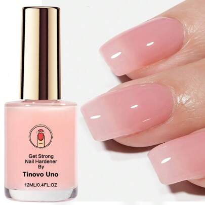 Tinovo Uno 12ML Fortalecedor de uñas, Esmalte de gel rosa natural, Secado rápido y acabado brillante de larga duración, Solución de cuidado de uñas para uñas débiles y delgadas