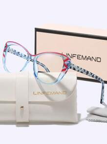 LINFEMAND 女士猫眼简约多色夹片式时尚无度数眼镜，个性化办公复古无度数眼镜，节日礼物