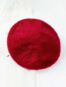 1pc Solid Color Vintage Rabbit Fur Beret, Cute And Fluffy For Fall/Winter Halloween