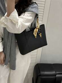 全新奢华图案百搭女士单肩托特包 - 黑色 - 查看 5