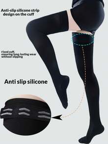1 Pair Unisex Graduated Compression Thigh High Socks, Silicone Non-Slip Over-The-Knee Socks, Suitable For Various Sports, Can Effectively Improve Leg Adiposity (Please Purchase According To Recommended Size Based On Body Weight), Cozy - Black - View 2