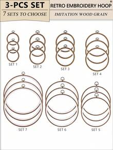 3 peças DIY Handmade Round Brown Retro Wooden Grain Cross Stitch Bordado Hoops, 7 opções de tamanho, material ABS + PVC de alta qualidade e durável, gancho de metal para pendurar, adequado para Halloween, Natal, chaveiro de telefone, bolsa, decoração de cabelo, mesa e decoração de carro - Castanho - Ver 2