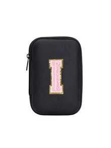 便携式 CCD 相机保护套，粉色字母 A-Z 毛巾刺绣，紧凑设计，防水材质，非常适合户外摄影爱好者和旅行者充电器盒，办公室必备数码包电缆相机包电子数据线整理器存储，钱包式移动电源盖旅行相机包，女士男士礼物，教师必备用品，防水轻便大容量便携式配件，适合暑假旅行，户外活动旅行必需品