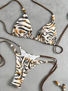 Bikinx 2025年女士假日泳装性感不对称印花比基尼套装，夏季海滩（印花图案可能有所不同） - 彩色 - 查看 3