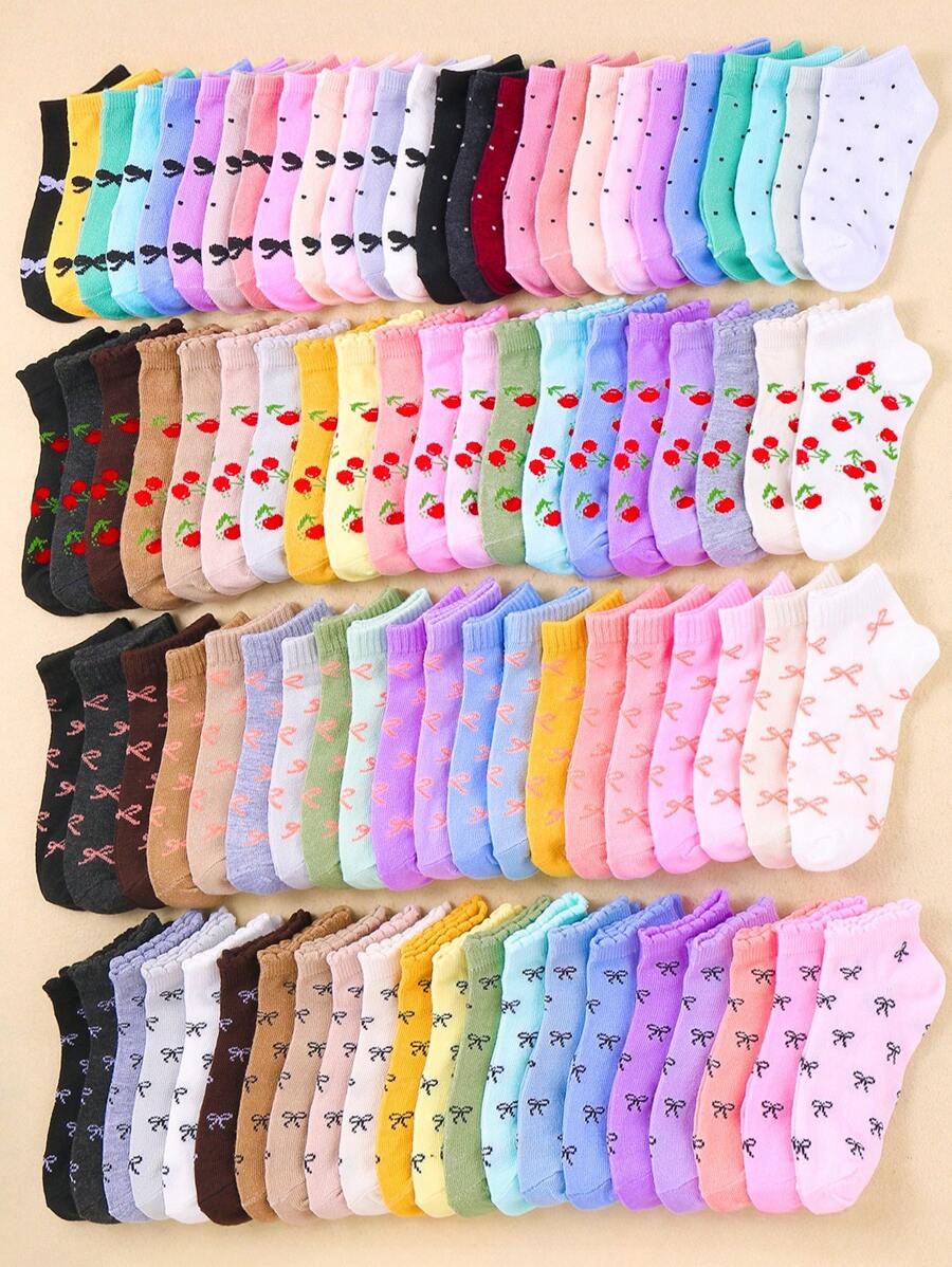 30 Pairs Kids' Socks Adorable Girls Ankle Socks With Cherries, Bows & Dots, Soft Everyday Socks For All Seasons (1-16Y) 10 Pairs Of Random