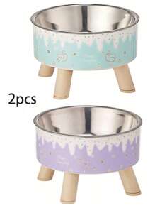 1pc/2pcs/3pcs Stainless Steel Elevated Pet Bowls With Sturdy Stand, Anti-Slip & Anti-Spill, Large Capacity For Cat And Dog Food And Water