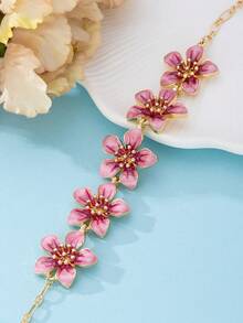 1 件手工渐变浸染粉色五瓣花脚链，复古气息，适合度假、旅行、约会、日常佩戴，优雅的女士珠宝 - 粉色 - 查看 4