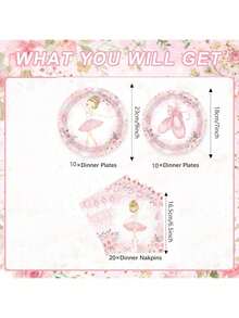 10pcs/20pcs/40pcs/60pcs,Ballerina Birthday Party Decorations Ballerina Party Tableware Set Dancing GirlBallet Plates And Napkins Suitable For Princess Ballet Theme Birthday Party Supplies - Multicolor - View 4