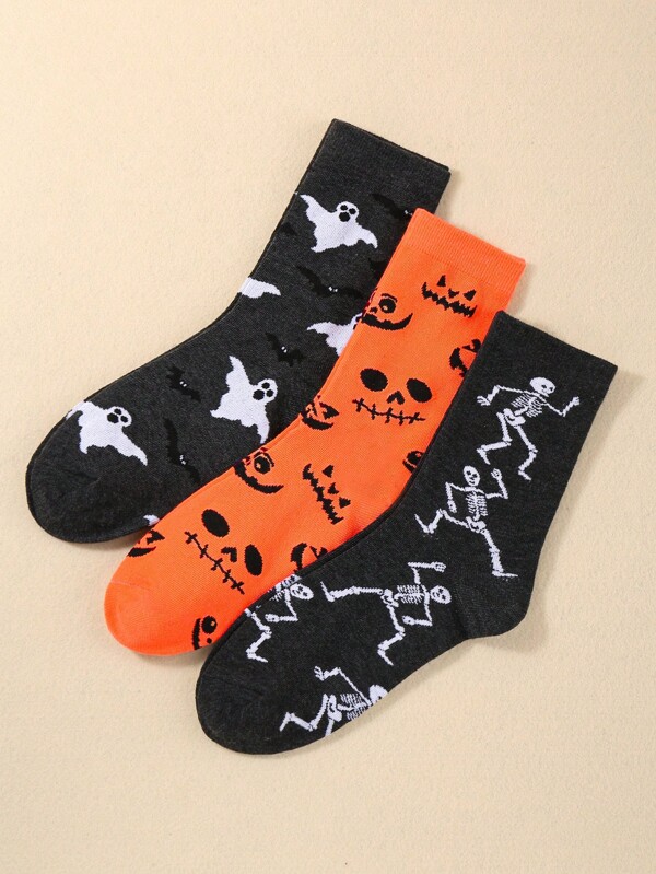 3 paar zachte, warme sokken tot aan de kuit voor volwassenen, geschikt voor Halloween, Halloween-cadeau en feestoutfit