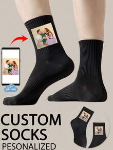 1双定制人脸袜子，情侣袜，照片印花袜，个性化趣味人脸袜子，任何脸型均可印制在袜子上，周年纪念礼物，情人节礼物，生日礼物，结婚礼物，秋季袜子 - 黑色 - 查看 2