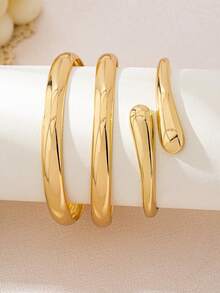 4pcs Gold Tone Chunky Bangle Bracelets, Fashionable Exaggerated Stacking Cuff Wristbands - 4 Smooth Bracelets - View 10