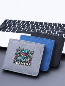 1 محفظة قماشية مطبوع عليها تصميم وحدة تحكم ألعاب كرتونية ملونة، تصميم فريد متعدد فتحات البطاقات، محفظة مزدوجة مع حامل بطاقات الائتمان، خفيفة الوزن وقابلة للحمل متعددة فتحات البطاقات، هدية مثالية للمراهقين