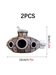 1pc Underwater Submarine Wreckage Hideout Aquarium Decor Ornament Suitable For Fish Tank, All Season