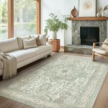 1Pc Area Rugs For Living Room, Machine Washable Non Slip Vintage Rugs, Low Pile Lightweight Print Rug For Bedroom, Dining Room, Home Office, Light Taupe Brown, Low Pile Carpet - Oat Light - View 1