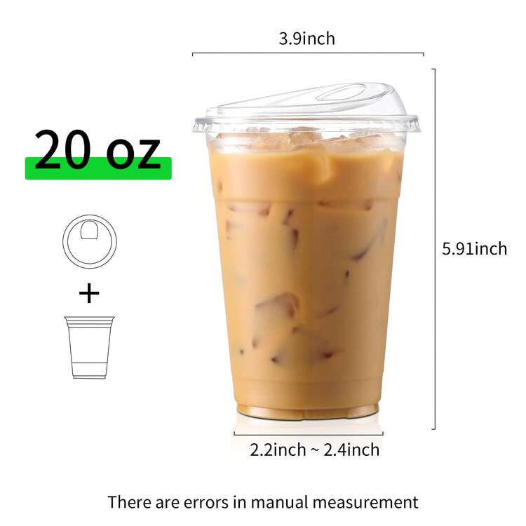 FookmeKag 100 Set Clear Plastic Cups, 12/16/20/24 OZ Disposable Iced Coffee Cups , Smoothie Cups, PET Crystal Party Cups, Cold Beverages Drinking Cups For Thanksgiving, Halloween, Christmas - dung tích - Xem 4