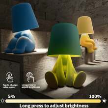 Touch Control Bedside Table Lamp - Color Changing LED Desk Light With Soft Fabric Shade & Gold Deco, Stylish Accent Lighting For Bedroom/Office - 綠色 - 查看 3