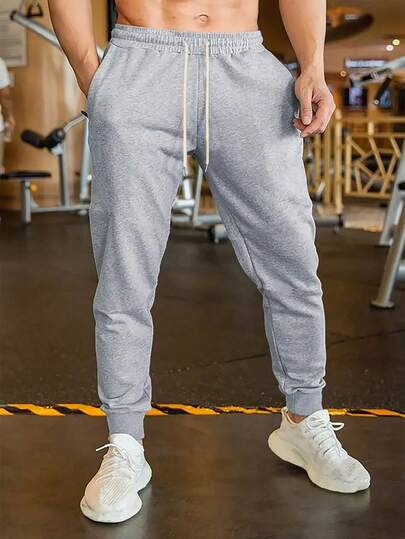 1 Peça Calça Casual Estilo Namorado Masculina, Calça Esportiva Atlética para Exercícios com Cintura com Cordão