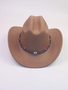 1 pieza Sombrero de fieltro estilo vaquero unisex, sombrero casual de ala ancha estilo western, sombrero de fiesta de jazz hecho a mano con diseño tejido de ojo - Multicolor - Ver 2