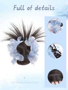 时尚女士蓝花鸡毛发髻，耐热合成发，适合日常发型 - 彩色 - 查看 4