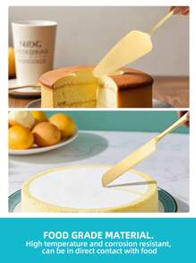 1 件/2 件不锈钢蛋糕铲、面包刀、甜点刀、婚礼和生日蛋糕铲、披萨铲 - 金色 - 查看 4