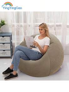 LIPETY Inflatable Flocked Spherical Sofa, Inflatable Lounger With Air Pump, Bean Bag For Adults, Foldable, Portable Inflatable Armchair For Cinema, Outdoor, Bedroom, Reading, Camping (Coffee) - 咖啡色 - 查看 4