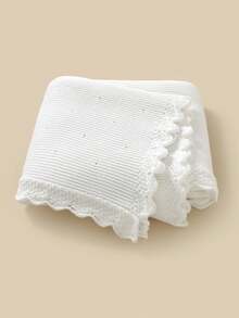 1 件厚针织婴儿毯，时尚波浪边休闲简约婴儿羊毛毯 - 白色 - 查看 1