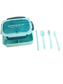 1Pc Portable 3-Compartment Lunch Box With Cutlery Set-Includes Fork, Knife, Spoon, And Chopsticks ,, Leak-Proof, Ideal For Office, School, Family Picnic And Travel Compact Design For Everyday Use,Stylish Food Storage Box
