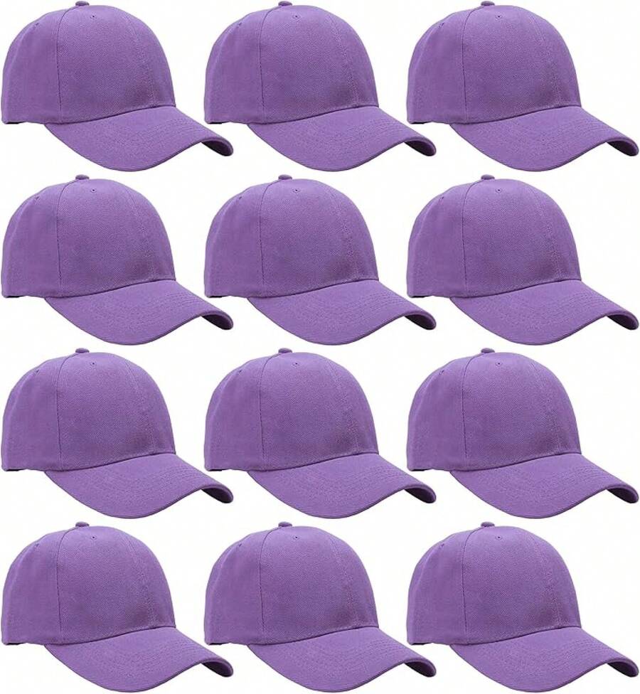Bulk Lot 12-Pack Adjustable Size Plain Blank Solid Color Baseball Caps - Lavender - View 1