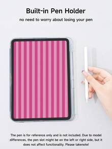 1pc Pink & White Plaid Pattern Tablet Protective Case, With Pencil Slot, Anti-Drop, Sleep/Wake Support, Compatible With Samsung, And IPad - Multicolor - View 7
