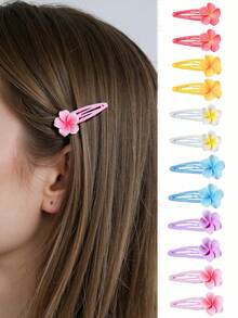 12个彩色鸡蛋花油珠BB发夹，适合青少年，春季新款，防止头发断裂，无害发夹，甜美花朵多色发夹 - 彩色 - 查看 4