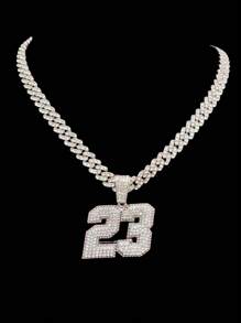 1pc #23 Shaped Pendant With 9mm Cuban Chain, Classic Retro Punk Necklace, Unisex Hip Hop Numeral Pendant Necklace, Suitable For Daily Wear Or Party, 2 Chain Styles Available - Silver - View 8