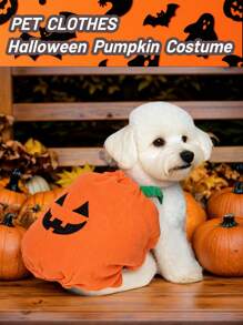 1PC Adorable Pumpkin Pet Halloween Clothes - Dog & Cat Outfit For Party, Halloween T-Shirt Funny Pumpkin Head Costume For Small Pets, Gifts & Festive Fun (XS-L) Halloween Halloween Costumes
