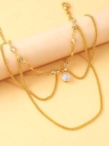 1 件时尚多层金链水滴吊坠臂链，女士夏季短袖袖口配饰，臂链，手链