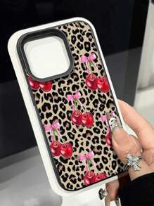 1pc Cute Vintage Leopard Print, Cherry Heart Pattern, Litchi Texture Anti-Drop Anti-Slip Soft Phone Case, Compatible With Apple And Phones Waterproof Shockproof Scratch Resistant - Multicolor - View 2