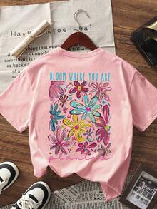 Kaos Lengan Pendek Bergambar untuk Remaja Perempuan, Atasan Musim Panas yang Nyaman & Modis untuk Siswa Muda - Berwarna merah muda - View 5