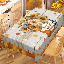 1/20pcs Autumn Thanksgiving Tablecloth, Classic White Wooden Texture Background Dotted With Pumpkin And Sunflower Pattern Autumn Tablecloth, Thanksgiving Decoration, Perfect For Coffee Table, Dining Table, Party And Kitchen, Desktop Decoration | Thanksgiving Decoration | Durable Tablecloth - Multicolor - View 6